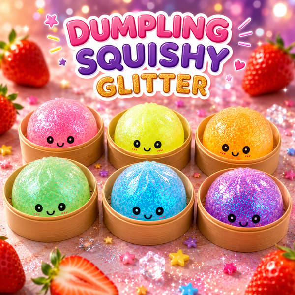 Sugar Bun Dumpling Squishy 8,5 cm – Glitrende Stressbold, Fidget Toy & Sensorisk Klemmelegetøj i Tilfældig Farve