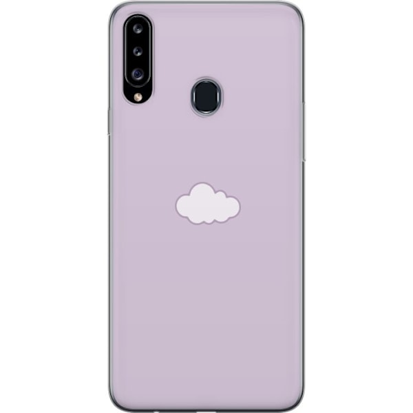 Samsung Galaxy A20s Genomskinligt Skal Lila Moln – minimalistiskt moln på lila bakgrund