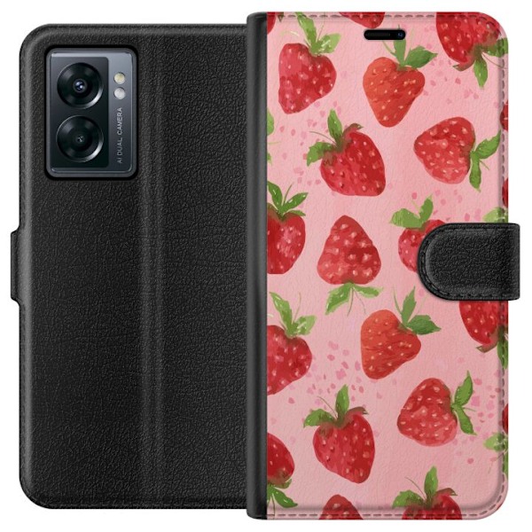 OnePlus Nord N300 Plånboksfodral Strawberry Dreams – jordgubbsmönster i retrostil