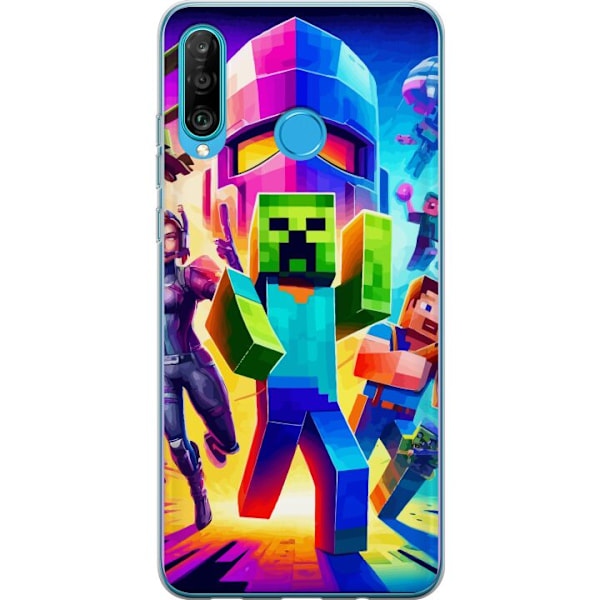 Huawei P30 lite Genomskinligt Skal Fortnite vs Minecraft