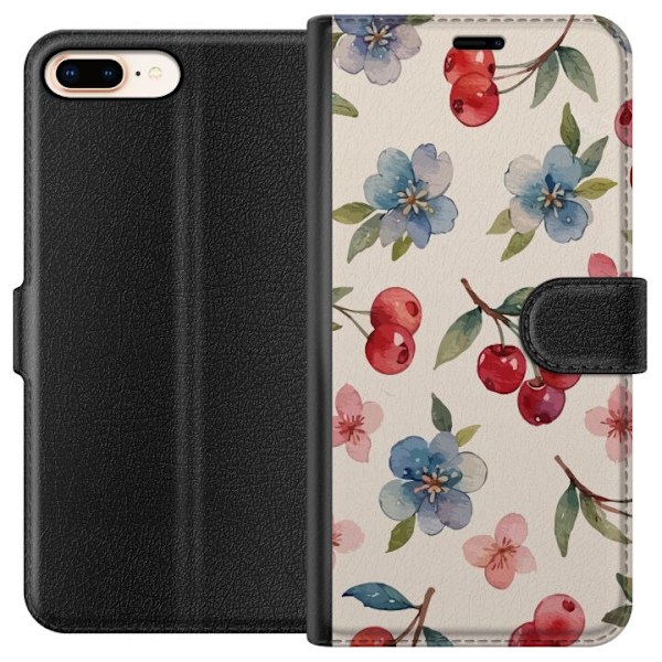 Apple iPhone 7 Plus Lommeboketui Bær & Blomster - mønster med blå blomster og skogsbær
