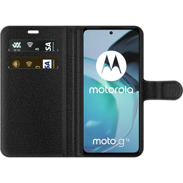 Kompatibel Tegnebogsetui til Motorola Moto G72 Pause text sort