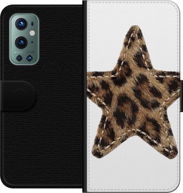 Kompatibel Tegnebogsetui til OnePlus 9 Pro Stjernemotiv med brunt og sort leopardmønster samt dekorative sømdetaljer brun