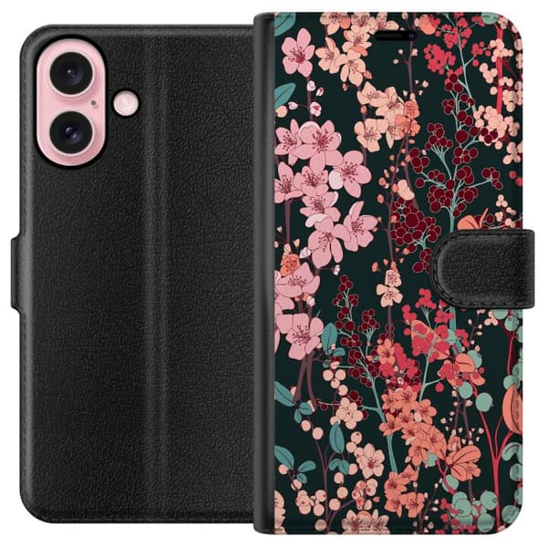 Kompatibel Tegnebogsetui til Apple iPhone 16 Blomster
