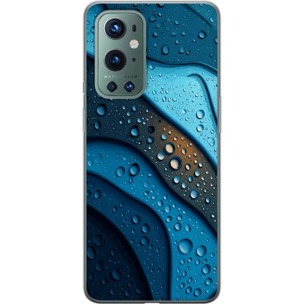 Kompatibelt Mobildeksel til OnePlus 9 Pro Blå abstrakte bølger med glitrende vanndråper i moderne grafisk design blå