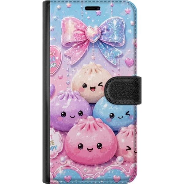 Kompatibel Tegnebogsetui til Google Pixel 11 Rosa pastelfarvet motiv med søde figurer, glitrende sløjfe, hjerter og stjerner pink