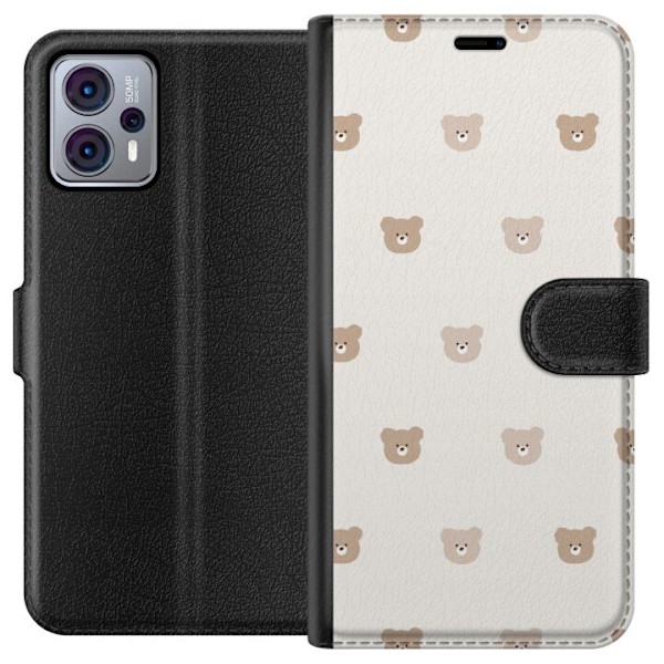 Motorola Moto G23 Tegnebogsetui Teddybaggrund - søde teddybjørne mod en blød baggrund