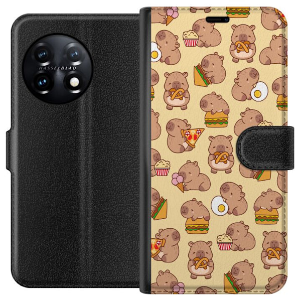 OnePlus 11R Tegnebogsetui Kawaii capybara mobilcover med flere søde figurer