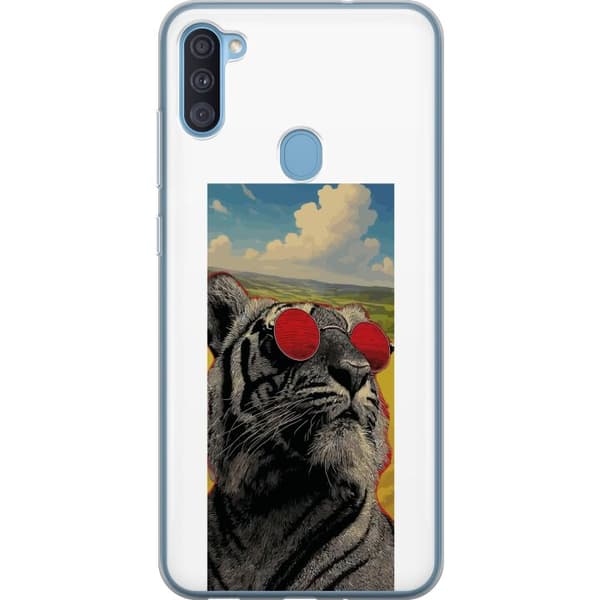Kompatibelt Mobildeksel til Samsung Galaxy A11 Cool tiger med røde solbriller i popkunststil grå