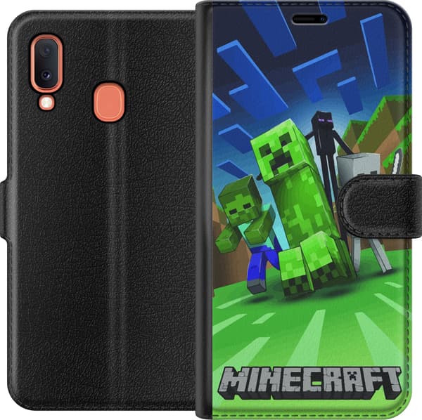 Kompatibelt Plånboksfodral till Samsung Galaxy A20e Minecraft Creeper mobilskal i klassisk grön pixelstil