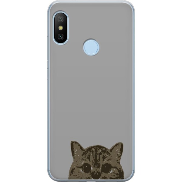 Xiaomi Mi A2 Lite Gjennomsiktig deksel Grå Kattblikk - stilren katte design med grå bakgrunn