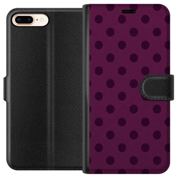 Kompatibel Tegnebogsetui til Apple iPhone 8 Plus Blomme Popprikker lilla
