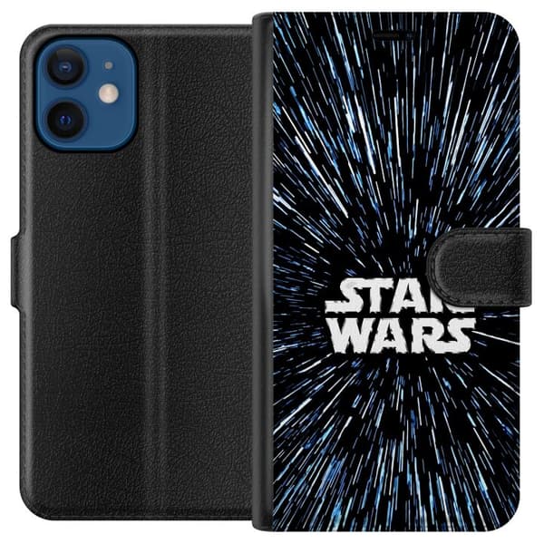 Kompatibel Tegnebogsetui til Apple iPhone 12 Star Wars-logo med hyperspace-stjerner i ikonisk sci-fi-design sort