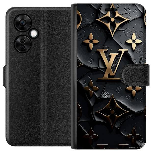 OnePlus Nord CE 3 Lite Tegnebogsetui Louis Vuitton Mørk Tilstand Design Sort Luksus Stil Mode Populær Grafisk Mønster Modeikon Luksusmærke