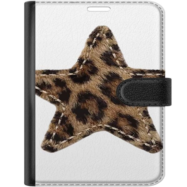 Kompatibel Tegnebogsetui til Apple iPhone Duo Stjerne med brunt og sort leopardmønster og dekorative syninger brun