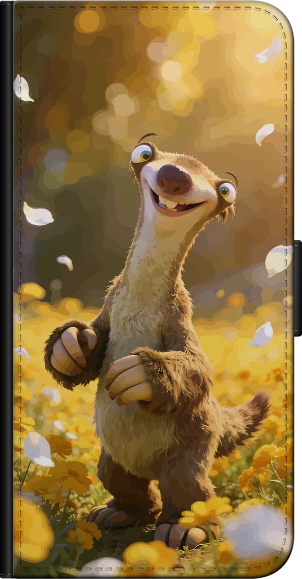 Kompatibelt Lommeboketui til Huawei P40 Sid fra Istid med et eikenøtt blant gule blomster i sollys gul