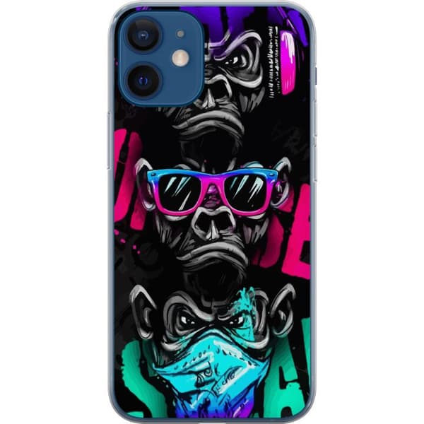 Kompatibelt Mobildeksel til Apple iPhone 12 mini Graffitimotiv med tre aper – Hører ingenting, ser ingenting, sier ingenting i neonfarger