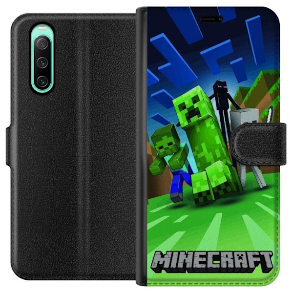Sony Xperia 10 IV Tegnebogsetui Minecraft Creeper mobilskal i klassisk grön pixelstil