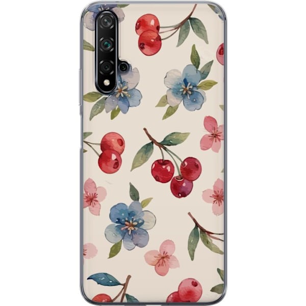 Huawei nova 5T Genomskinligt Skal Bär & Blommor – mönster med blå blommor och skogsbär