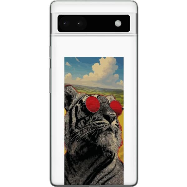 Kompatibelt Mobildeksel til Google Pixel 6a Cool tiger med røde solbriller i popkunststil grå