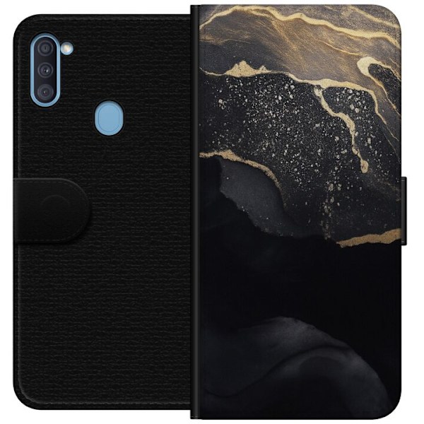 Samsung Galaxy A11 Tegnebogsetui Sort guld abstrakt