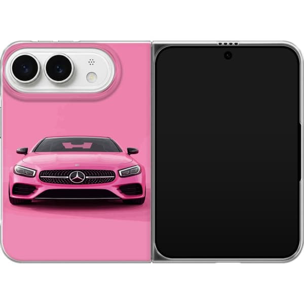 Kompatibel Mobilcover til Apple iPhone Duo Lyserød luksusbil set forfra mod minimalistisk lyserød baggrund pink