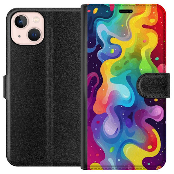 Apple iPhone 13 mini Plånboksfodral Color Splash Abstrakt Konst Design Färgstarkt Mönster Modern Populär Väggkonst Grafiskt Trend