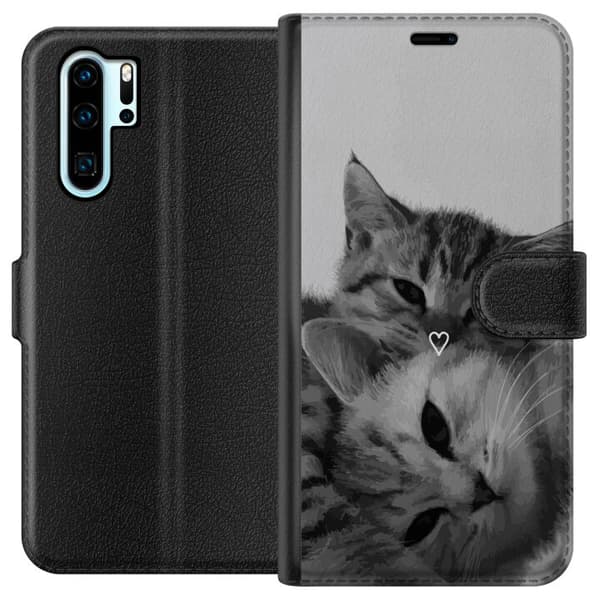 Kompatibel Tegnebogsetui til Huawei P30 Pro Kat Hjerte