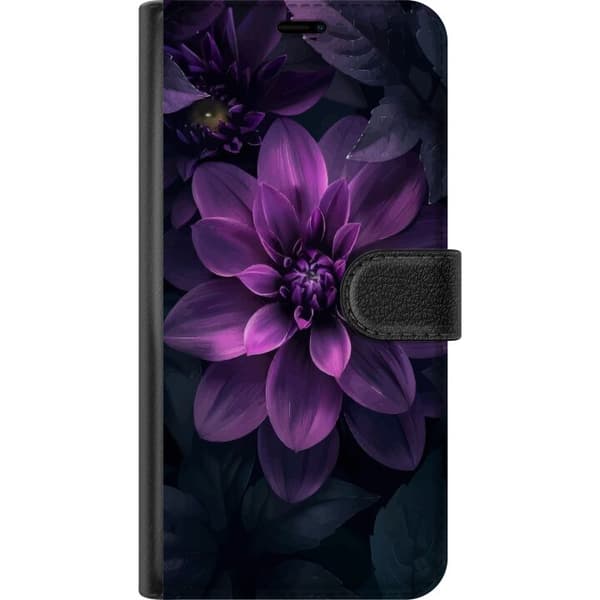Kompatibel Tegnebogsetui til Apple iPhone 14 Dramatisk lilla blomst i nærbillede med bløde skygger og dybde, perfekt til natur og farverigt design