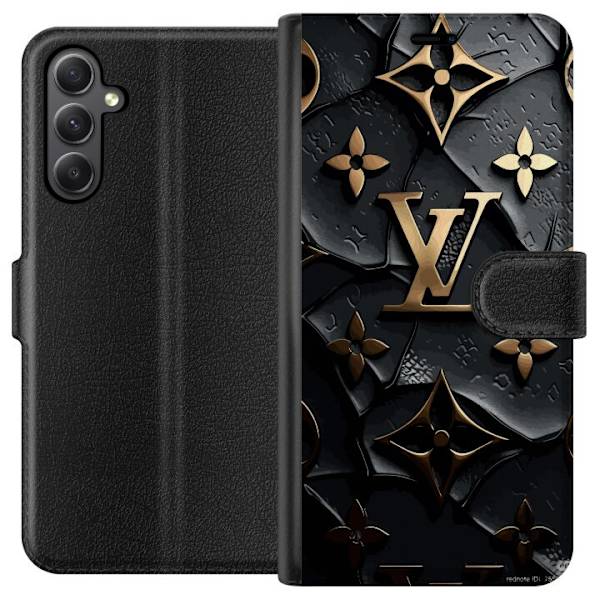 Samsung Galaxy S23 FE Tegnebogsetui Louis Vuitton Mørk Tilstand Design Sort Luksus Stil Mode Populær Grafisk Mønster Modeikon Luksusmærke