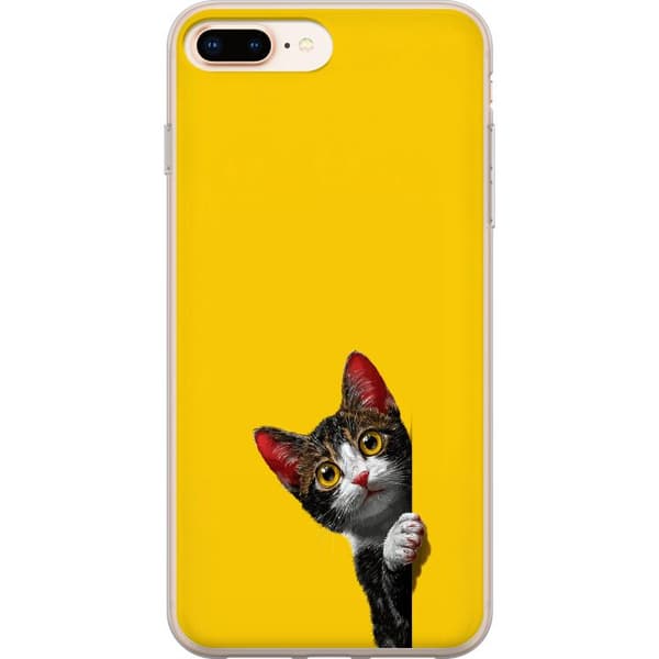 Kompatibel Mobilcover til Apple iPhone 7 Plus Sød kat, der kigger ud mod gul minimalistisk baggrund gul