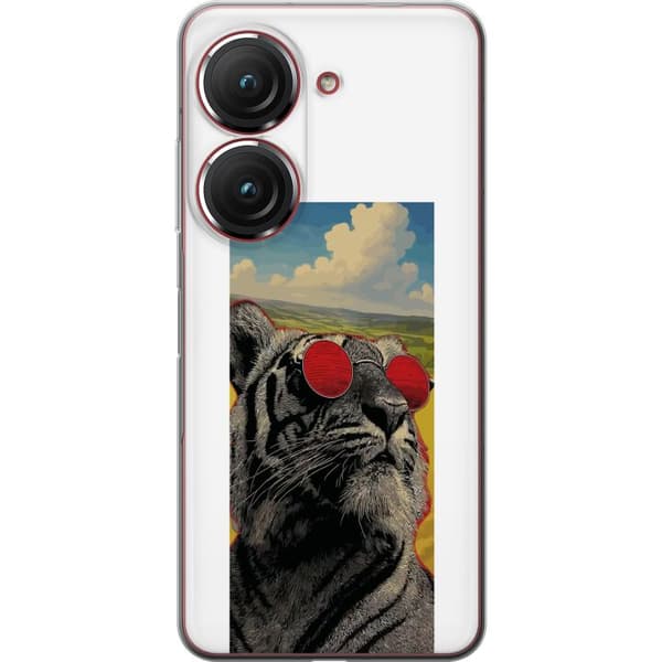 Kompatibelt Mobildeksel til Asus Zenfone 9 Cool tiger med røde solbriller i popkunststil grå