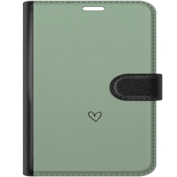 Kompatibel Tegnebogsetui til Apple iPhone Duo Minimalistisk sort håndtegnet hjerte centreret på en rolig lysegrøn baggrund grøn