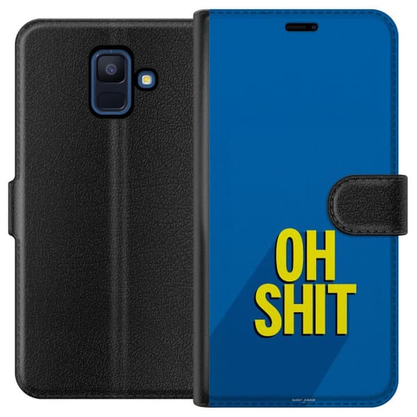 Kompatibelt Plånboksfodral till Samsung Galaxy A6 (2018) Oh Shit text blå