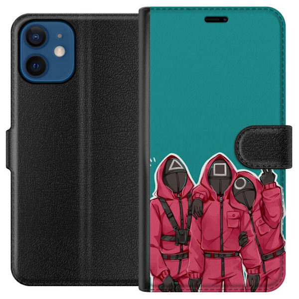 Apple iPhone 12 mini Tegnebogsetui Squid Game Karakterer Grafisk Design Seriefigurer Populær TV Motiv Asiatisk Stil Spændende Trend