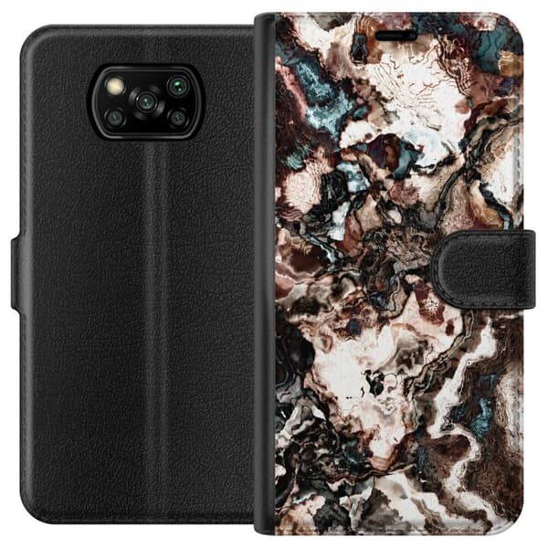 Kompatibelt Plånboksfodral till Xiaomi Poco X3 NFC Bruna stenvirvlar brun
