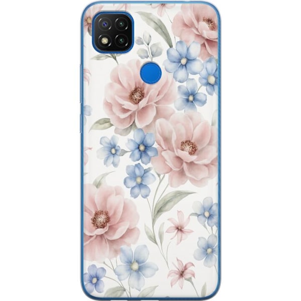 Xiaomi Redmi 9C NFC Läpinäkyvä kuori Romanttiset kukat