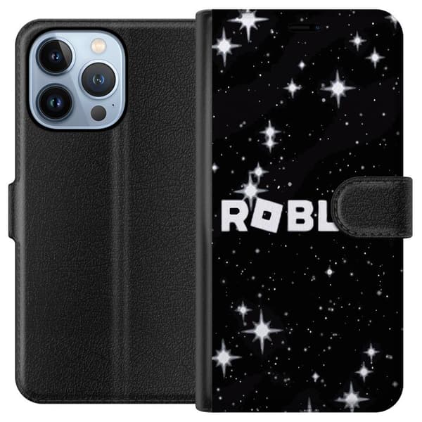 Kompatibel Tegnebogsetui til Apple iPhone 13 Pro Roblox-logo i rummet med stjerner