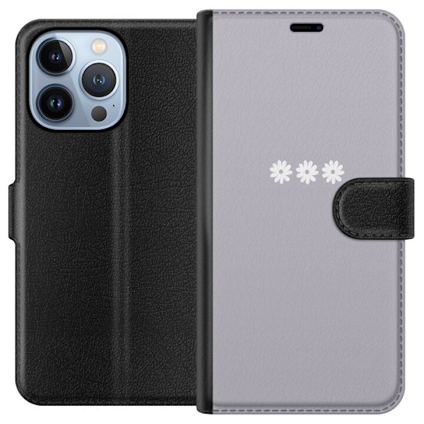Apple iPhone 13 Pro Tegnebogsetui Lilla Blomminimalisme - stilfuldt blomstermotiv på lilla baggrund