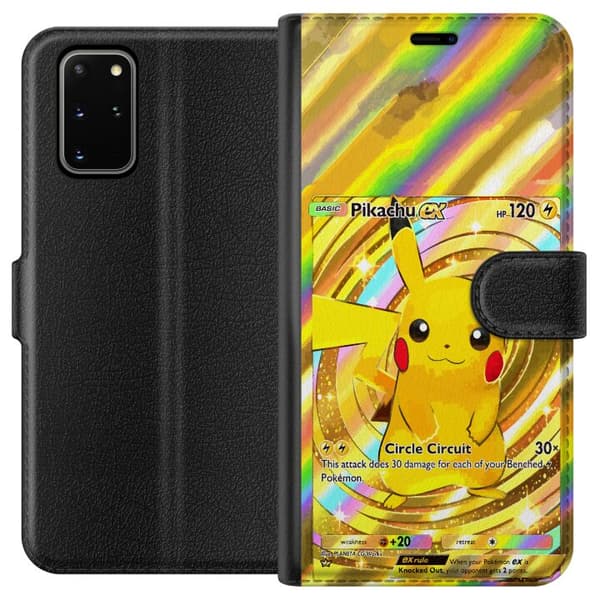 Kompatibelt Lommeboketui til Samsung Galaxy S20+ Gullig Pikachu EX samlebilde med regnbueeffekter gull