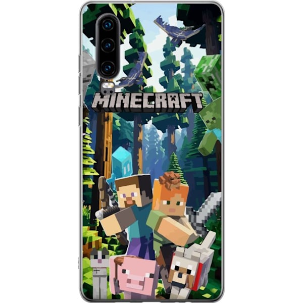 Huawei P30 Läpinäkyvä kuori Minecraft-matkapuhelinkotelo metsällä ja pikselityylisillä hahmoilla