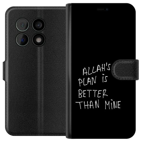 Kompatibel Tegnebogsetui til OnePlus 10 Pro Allahs plan er bedre end min, sort-hvidt tekstdesign med et islamisk citat og minimalistisk udtryk sort