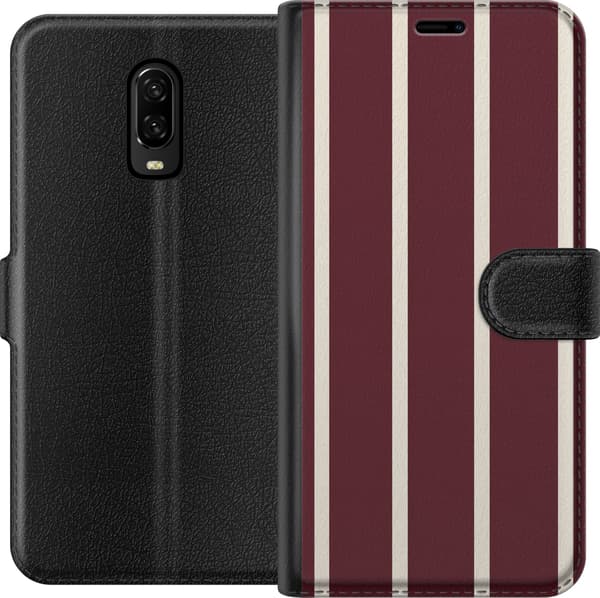 Kompatibelt Plånboksfodral till OnePlus 6T Vinröda randlinjer röd