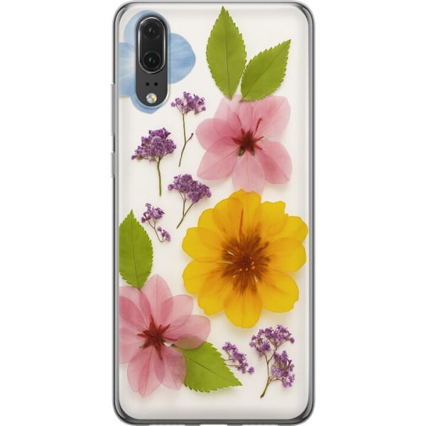 Huawei P20 Genomskinligt Skal Pressade blommor