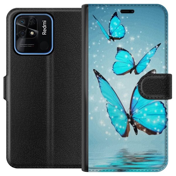 Xiaomi Redmi 10C Tegnebogsetui Glitrende Sommerfugle