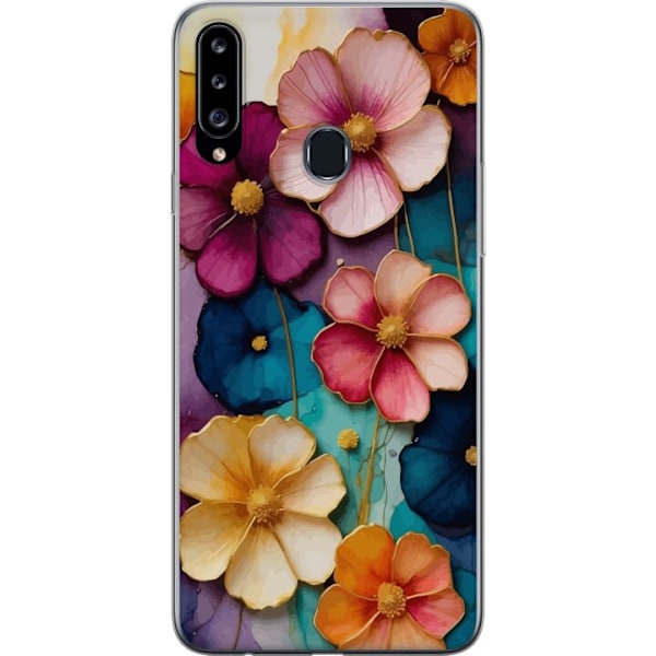 Samsung Galaxy A20s Genomskinligt Skal Blommor Färger