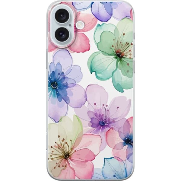 Kompatibel Mobilcover til Apple iPhone 16 Plus Akvarelblomster i bløde pastelfarver