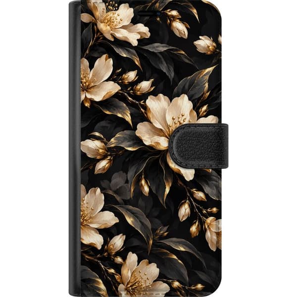 Kompatibel Tegnebogsetui til Google Pixel 11 Pro Guldblomster – Blomstrende grene i sorte nuancer. Et dekorativt billedmotiv med maleriske detaljer o sort