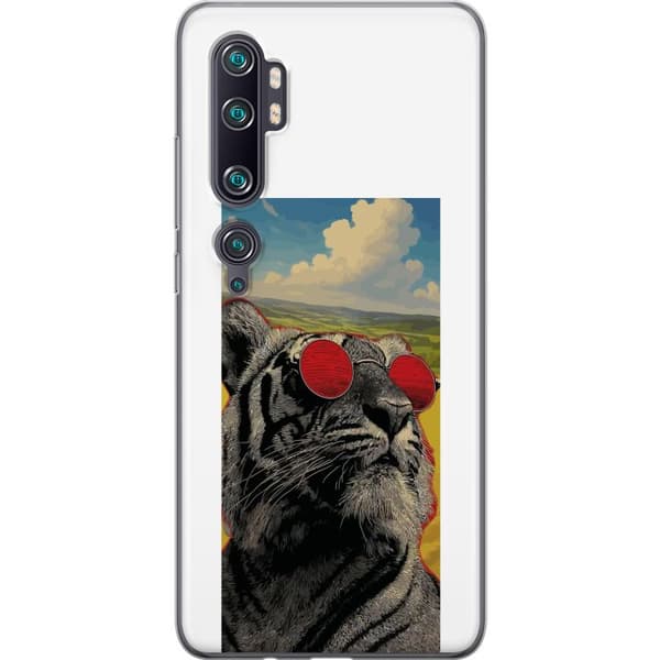 Kompatibelt Mobildeksel til Xiaomi Mi Note 10 Pro Cool tiger med røde solbriller i popkunststil grå