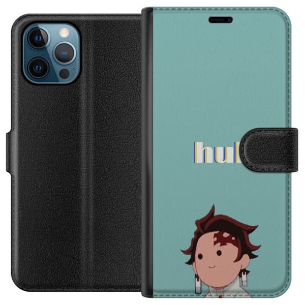 Kompatibel Tegnebogsetui til Apple iPhone 12 Pro Minimalistisk tegnet dreng med teksten "huh" mod en turkis baggrund blå